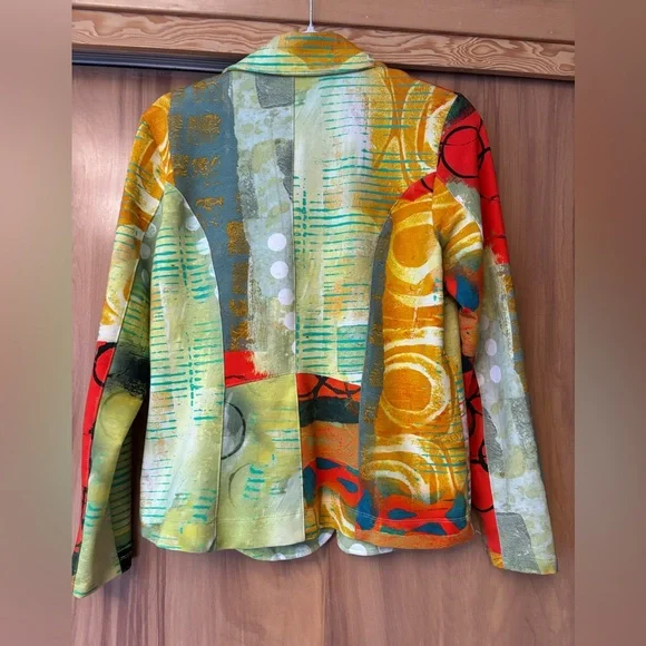 Colorful Abstract Women's Jacket, Simply Art Jacket Multicolor Geometric Pattern - Picture 3 of 8